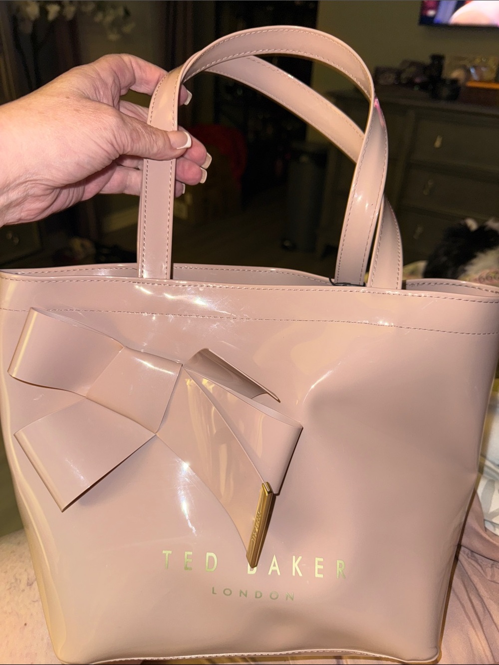 Ted Baker Blush Pink Patent Tote with Signature Bow